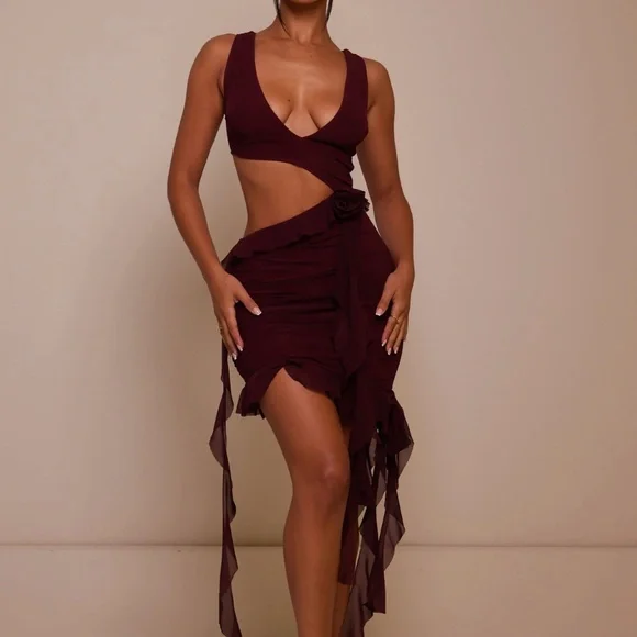 Mars the label USA | Dresses | The Deep Cut Ruffle Mini | Poshmark
